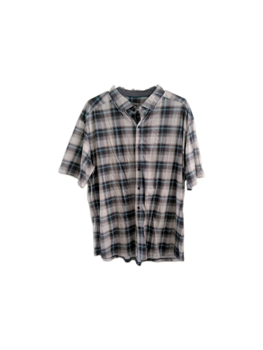 KUHL Wildfibre Shirt Mens XXL Gray Blue Plaid Short Sleeve Organic Cotton Hiking